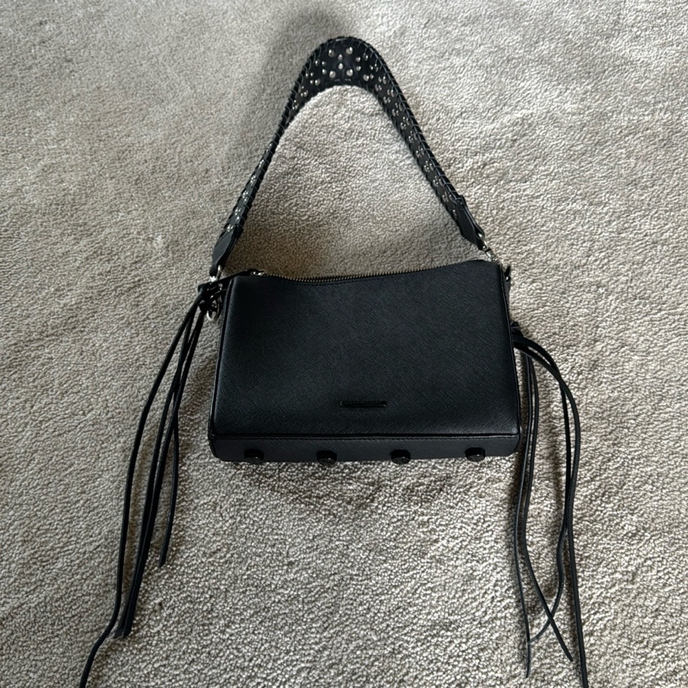Rebecca Minkoff Black Leather Studded Strap Shoulder Bag | Moto Edge